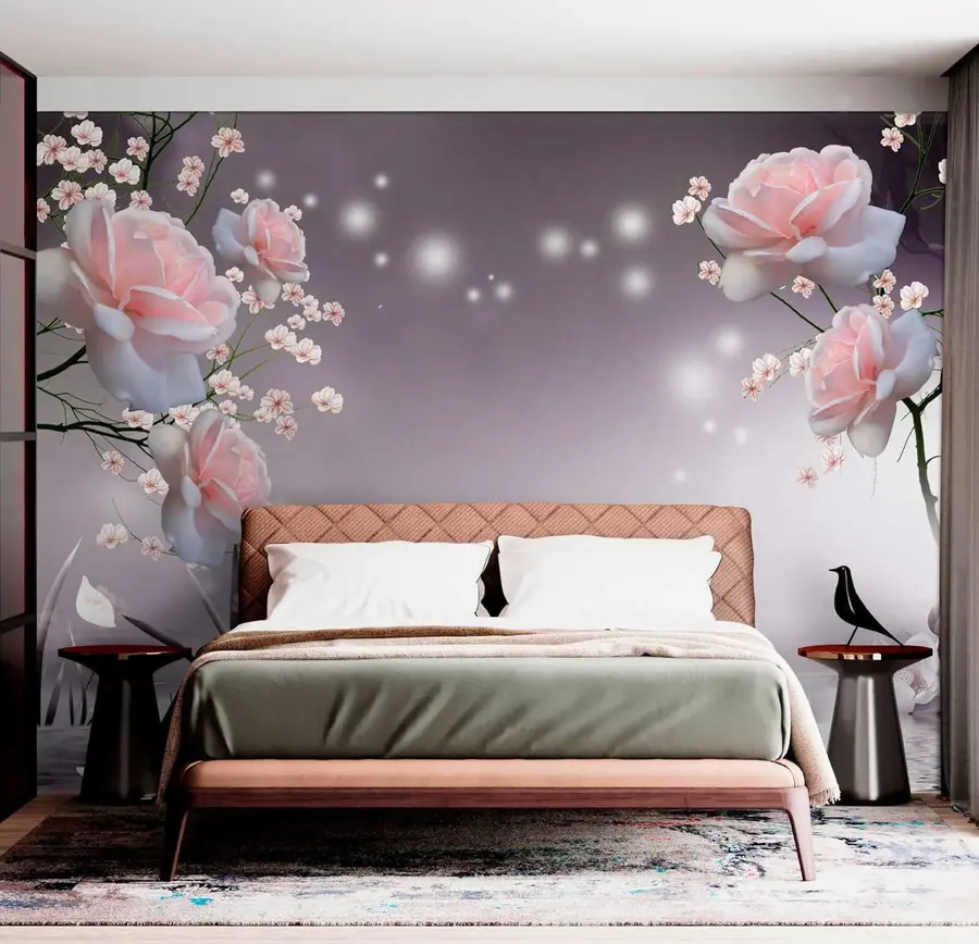 murales de pared Rosas en ondas de agua u01045