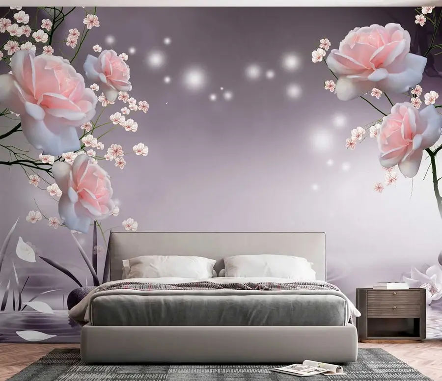 murales de pared Rosas en ondas de agua u01045