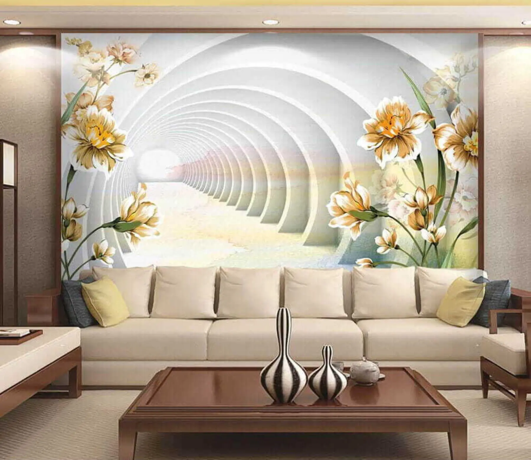 murales de pared Túnel 3D y flores u04401