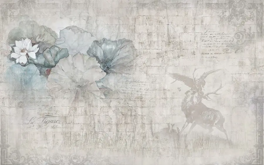 murales de pared Flores y caza en estilo grunge u04724