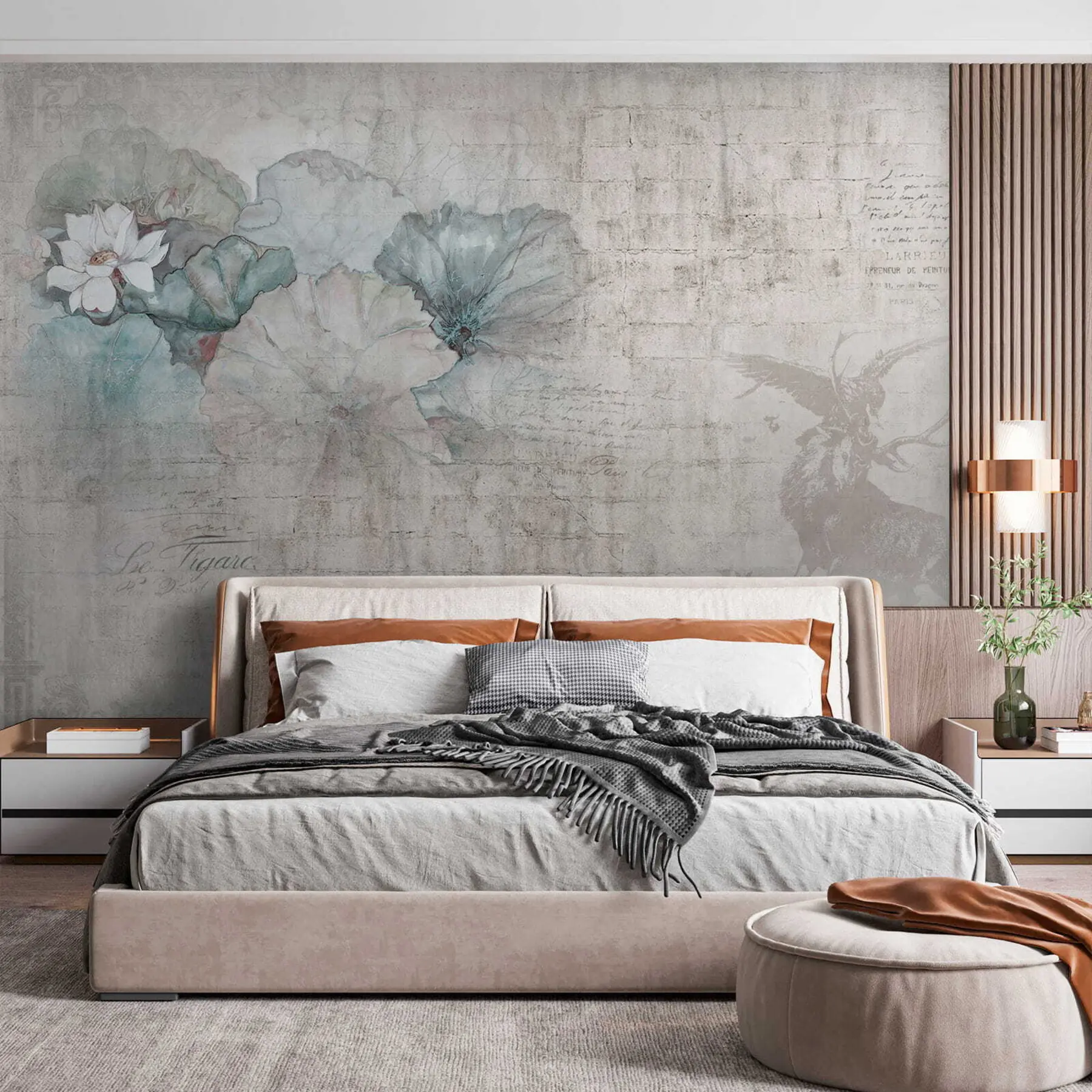 murales de pared Flores y caza en estilo grunge u04724