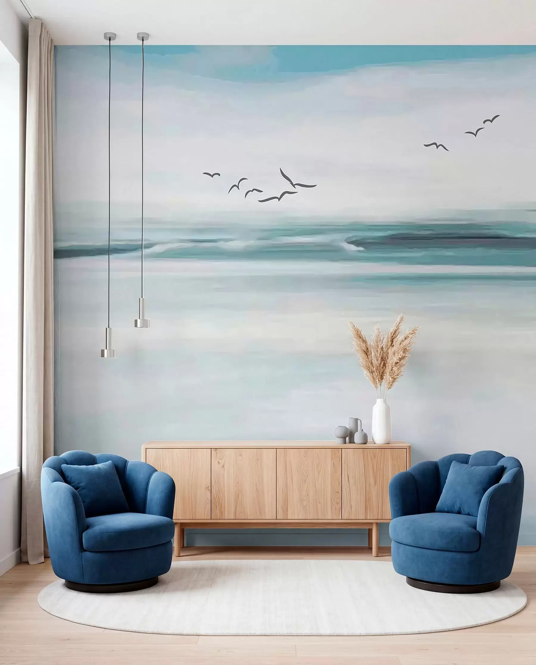 murales de pared Gaviotas sobre olas pintadas u05695
