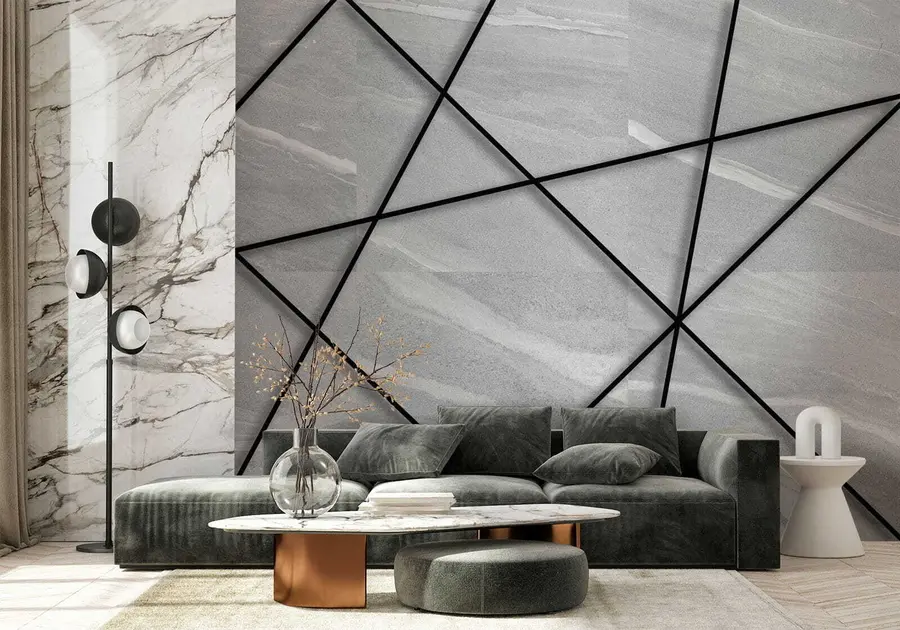 murales de pared Mármol gris y líneas negras u16341