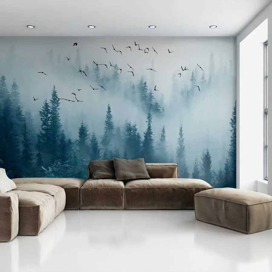 murales de pared Bosque en niebla y pájaros u22288