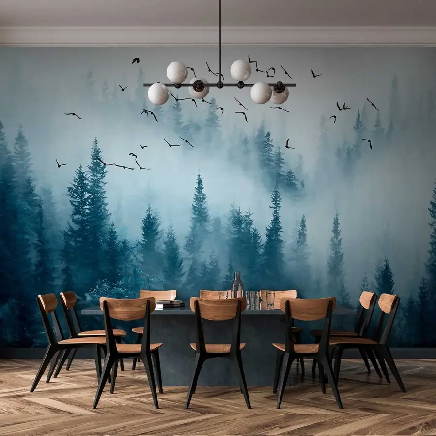 murales de pared Bosque en niebla y pájaros u22288