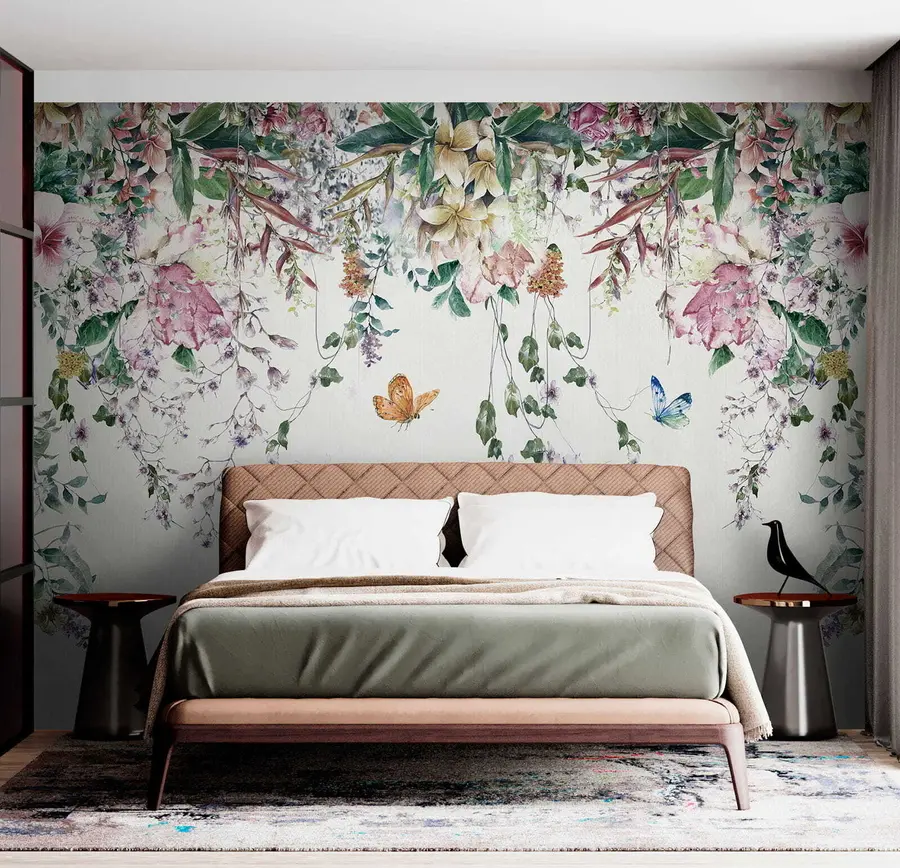 murales de pared Flores y mariposas exóticas u30601
