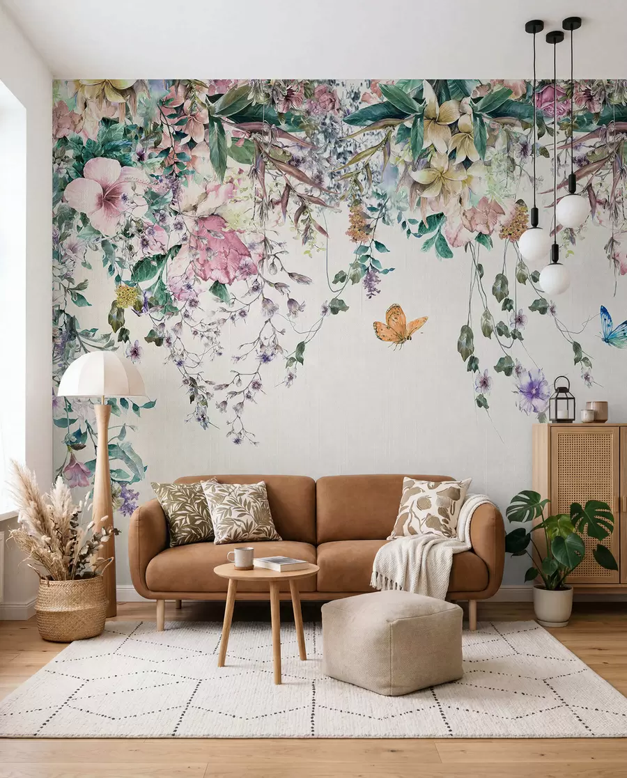 murales de pared Flores y mariposas exóticas u30601