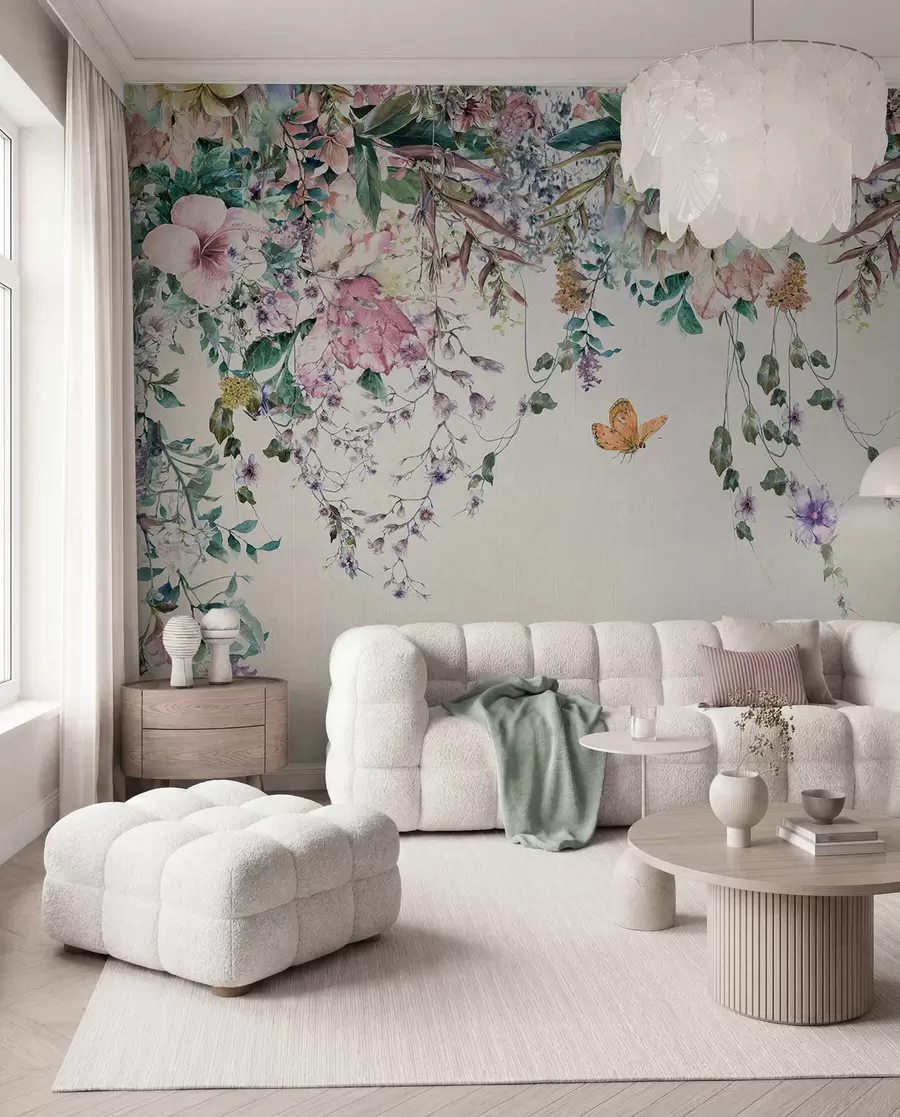 murales de pared Flores y mariposas exóticas u30601