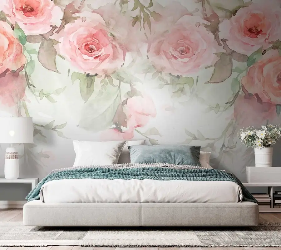 murales de pared Rosas rosas de acuarela u34659