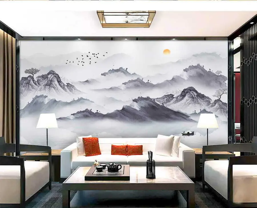 murales de pared Montañas en estilo japonés. dibujo a tinta u44010