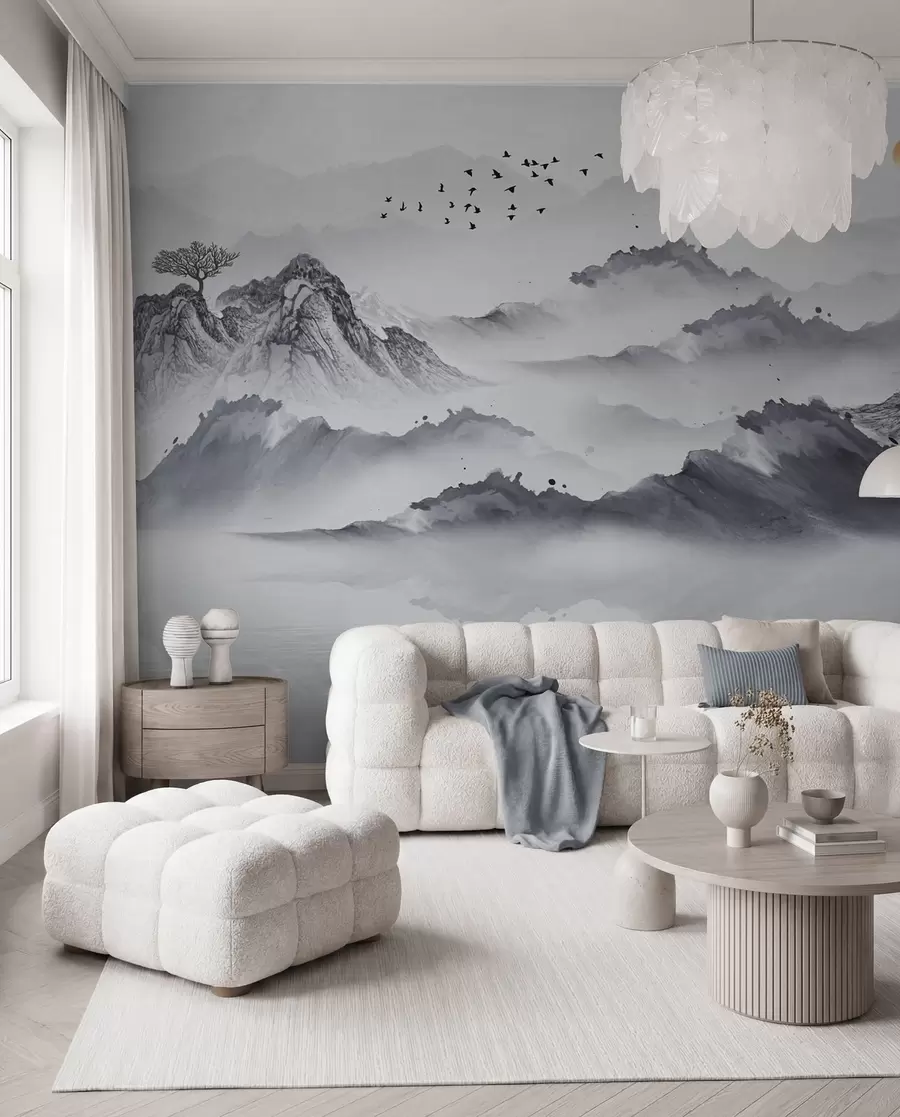 murales de pared Montañas en estilo japonés. dibujo a tinta u44010