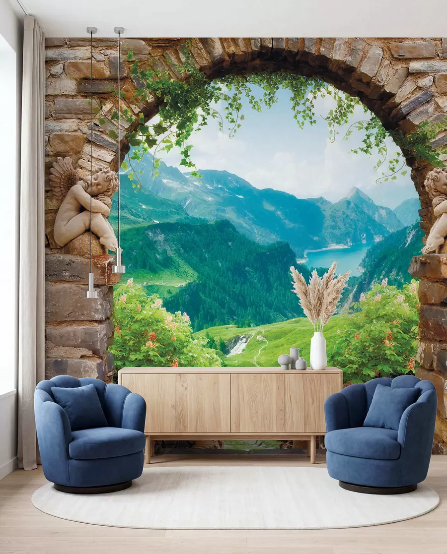 murales de pared Arco con vista a las montañas u52506