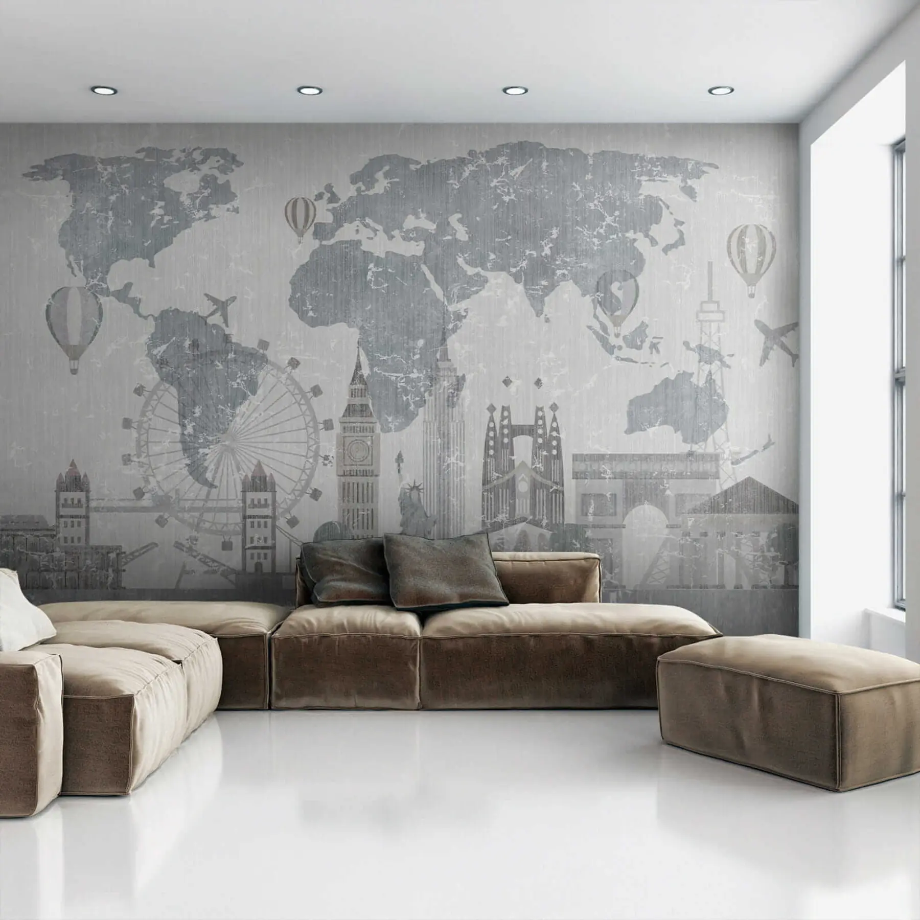 murales de pared Mapamundi en tonos grises u53138