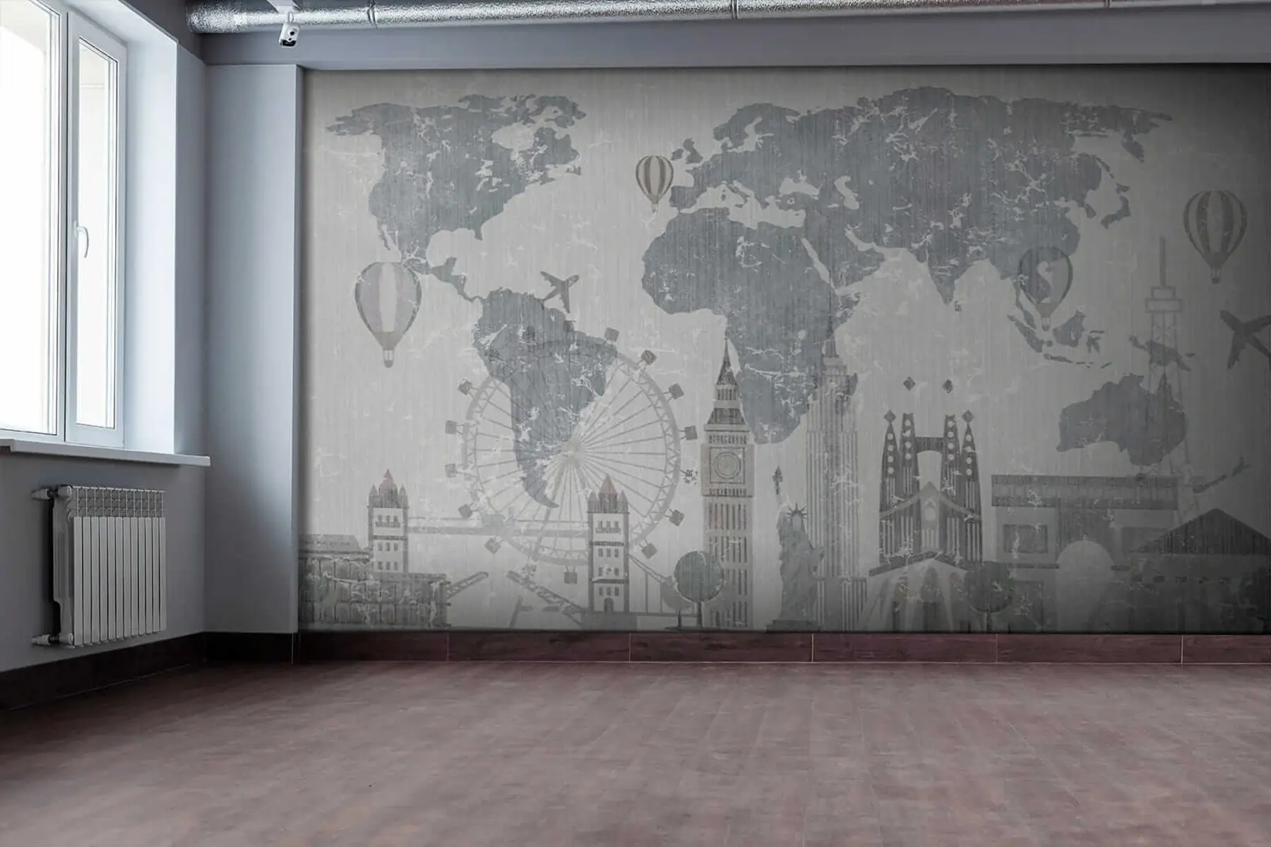 murales de pared Mapamundi en tonos grises u53138