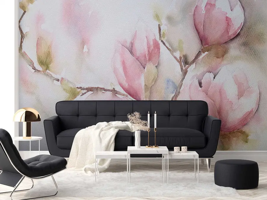 murales de pared Floración de magnolias, pintura de acuarela u53757