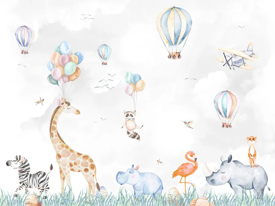 murales de pared Globos y animales encantadores u59757