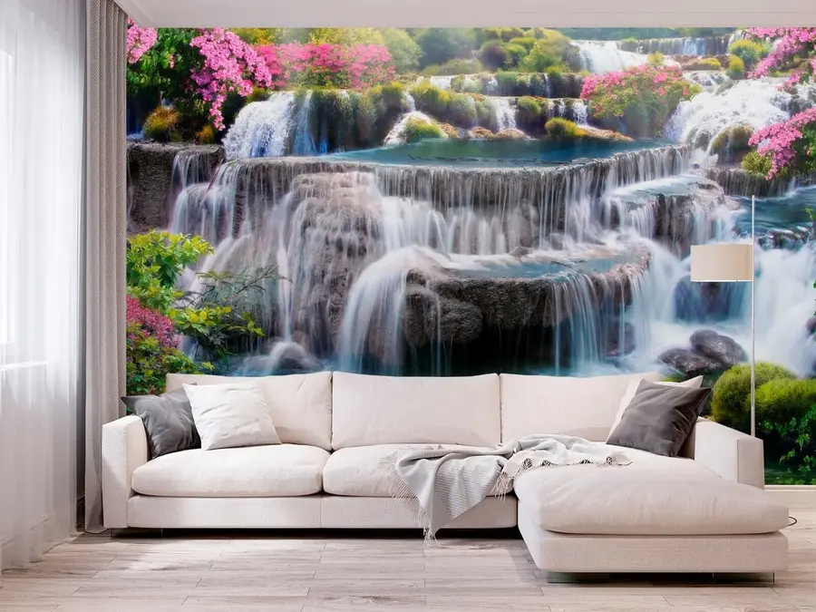 murales de pared Cascada y árboles en flor u60065
