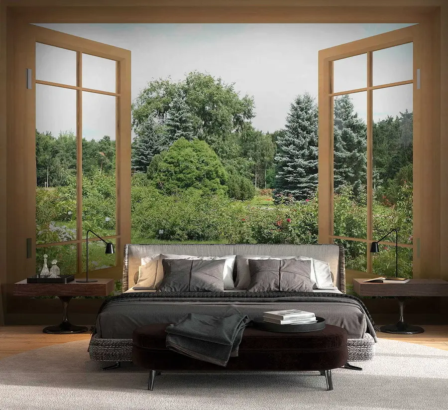 murales de pared Vista desde la ventana al bosque u60673