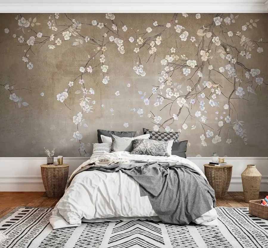 murales de pared Árbol en flor en una pared en mal estado u61369