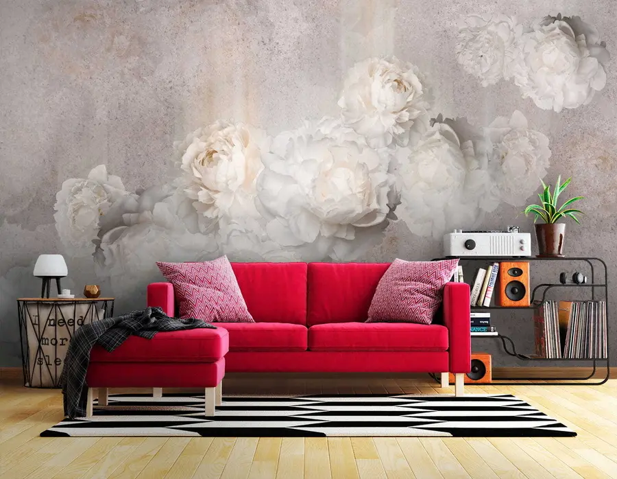 murales de pared Flores vintage sobre un fondo gris u61610