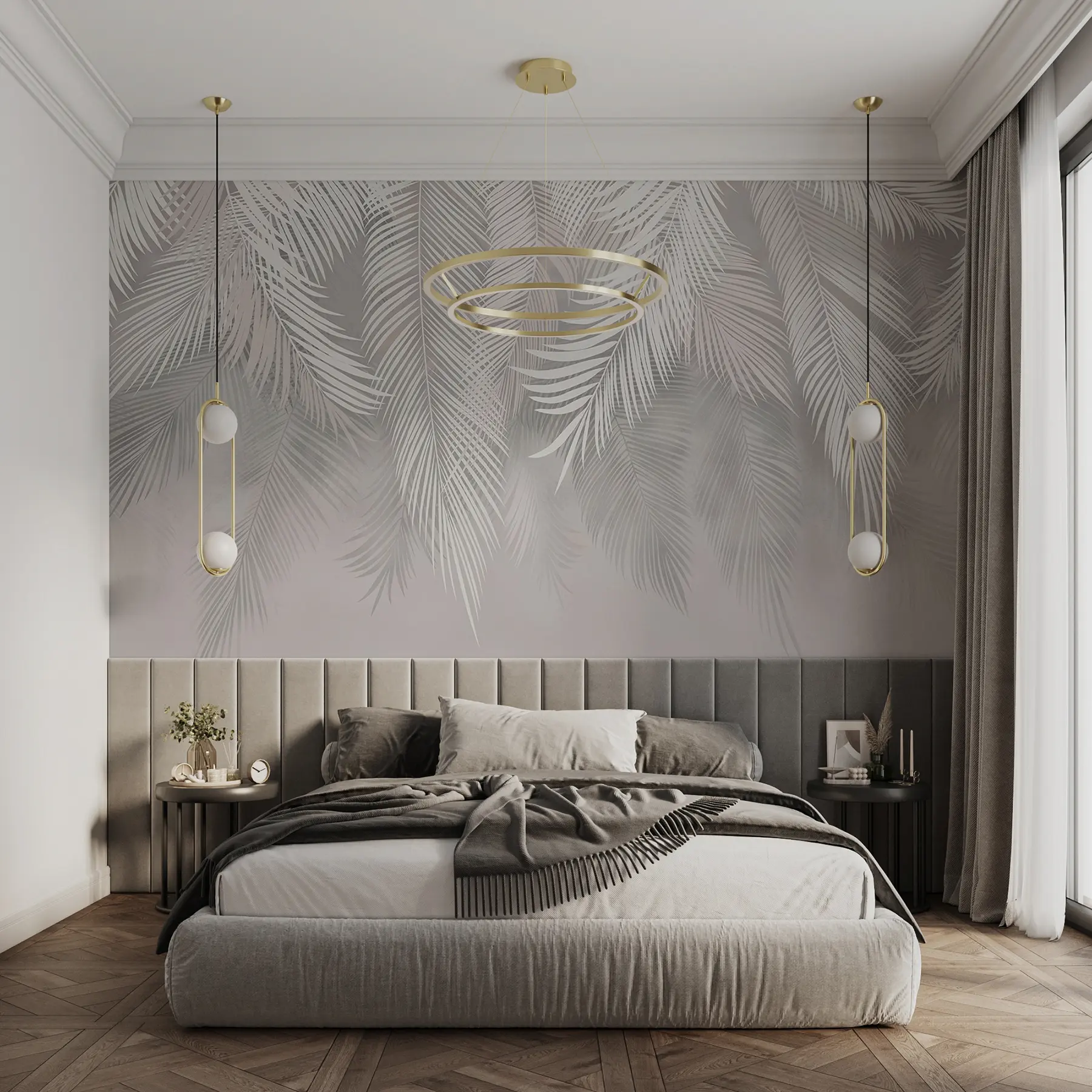 murales de pared Hojas de palma gris u48556
