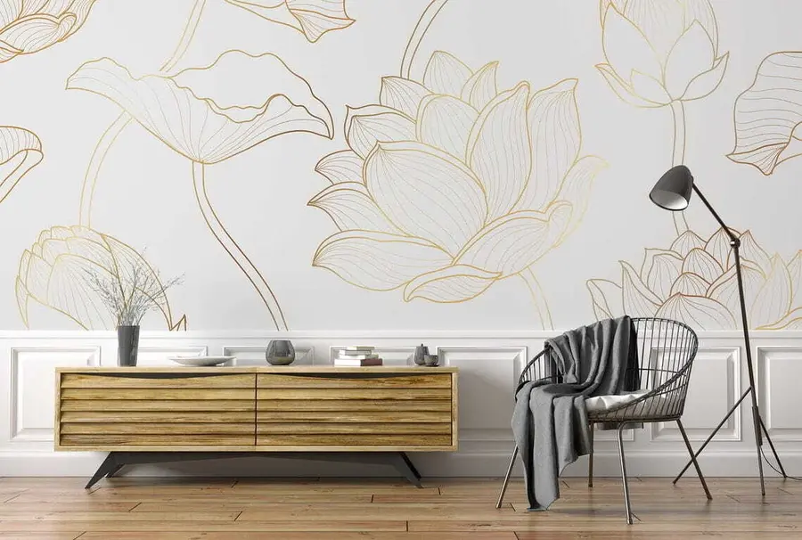 murales de pared Arte lineal del loto u58166