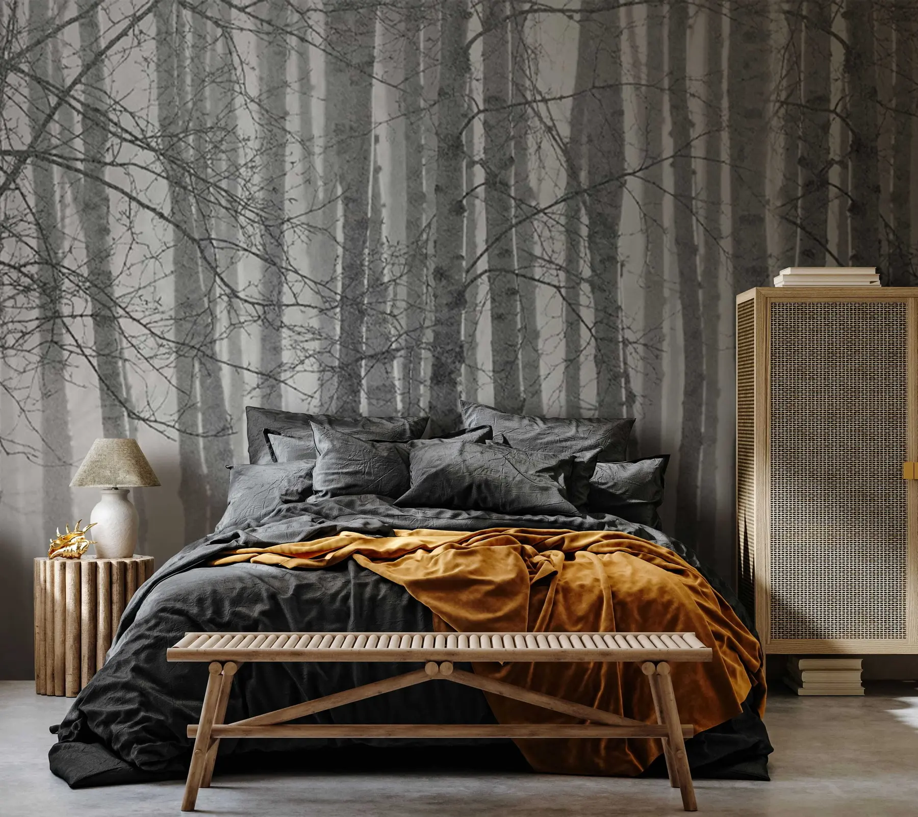 murales de pared Niebla de la mañana en el bosque de abedules u58971