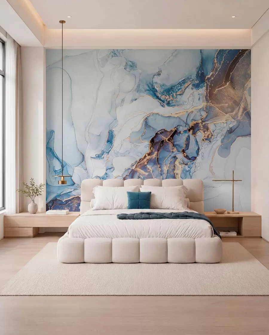 murales de pared Mármol blanco azul, fluido u70767