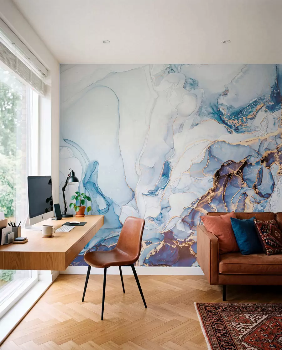 murales de pared Mármol blanco azul, fluido u70767