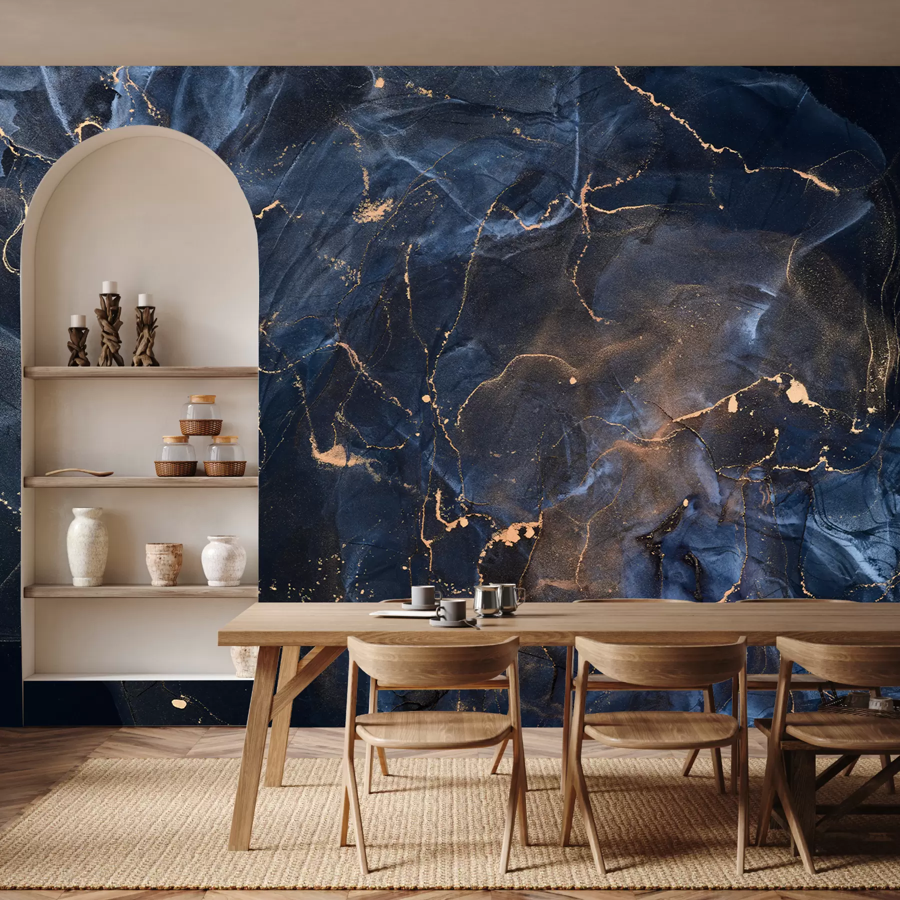 murales de pared mármol azul de lujo con vetas u71440