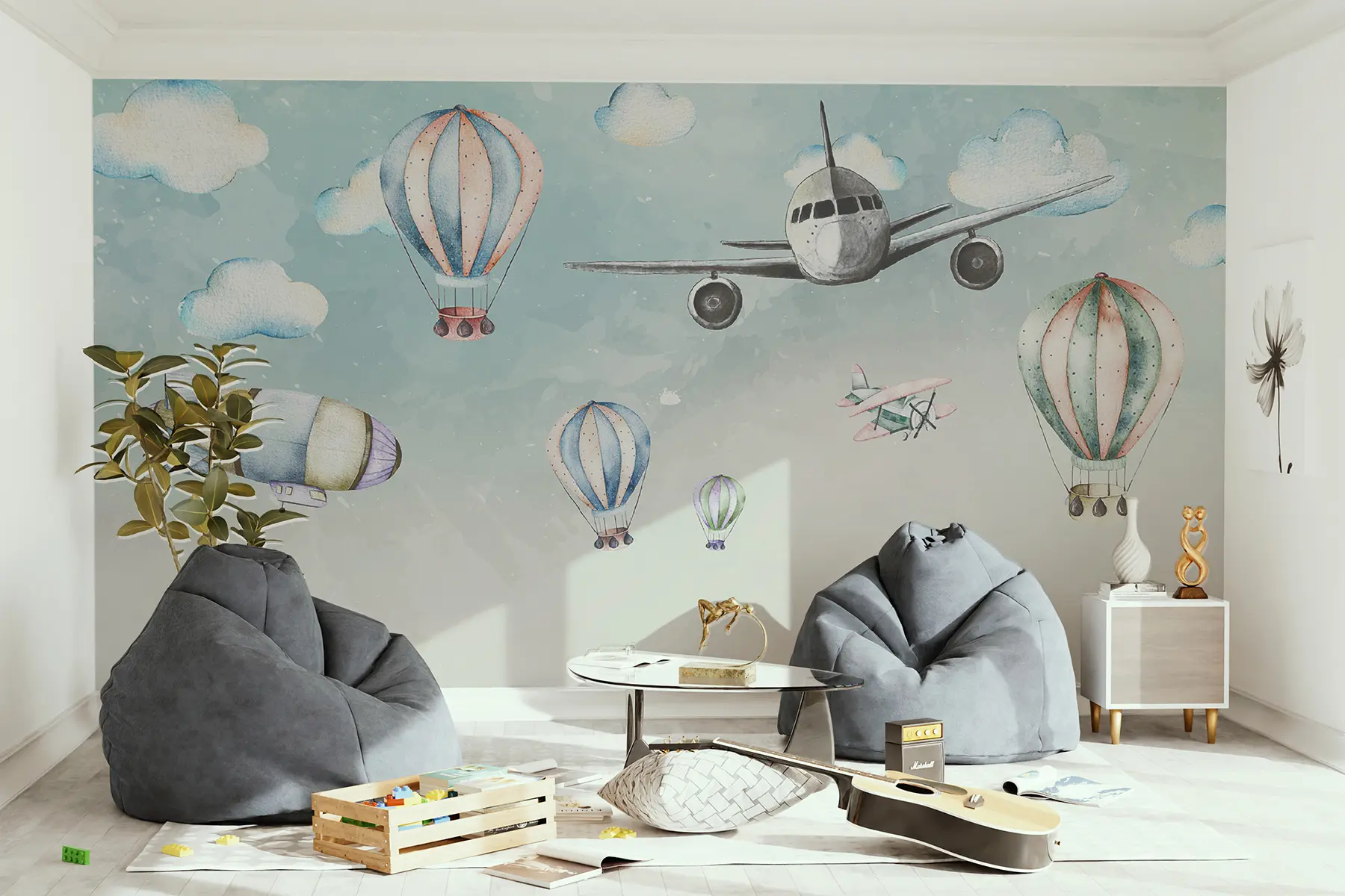 murales de pared Ingeniería de aviación, acuarela u27026