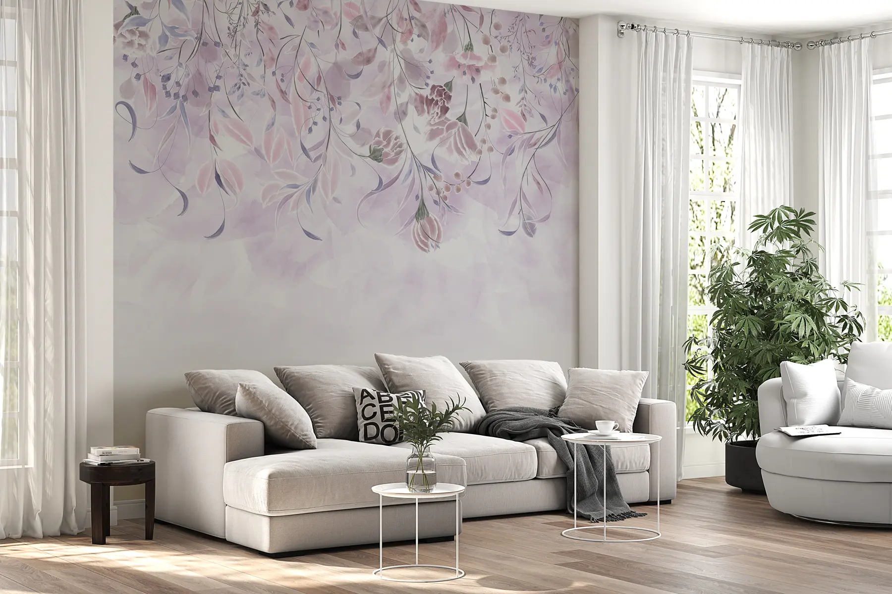 murales de pared Delicadas flores de color púrpura w00072