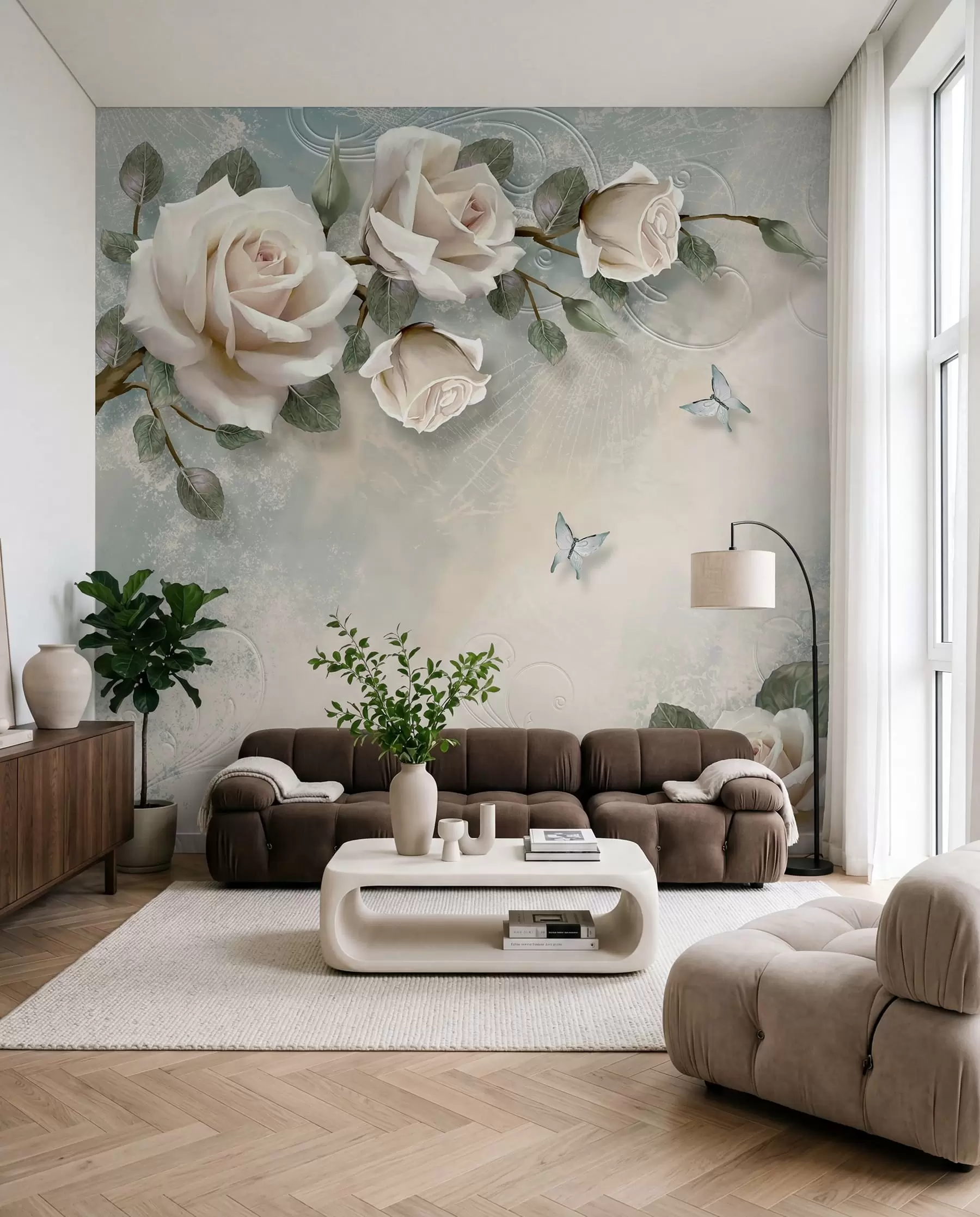 murales de pared Una rama de rosa crema u31353d1