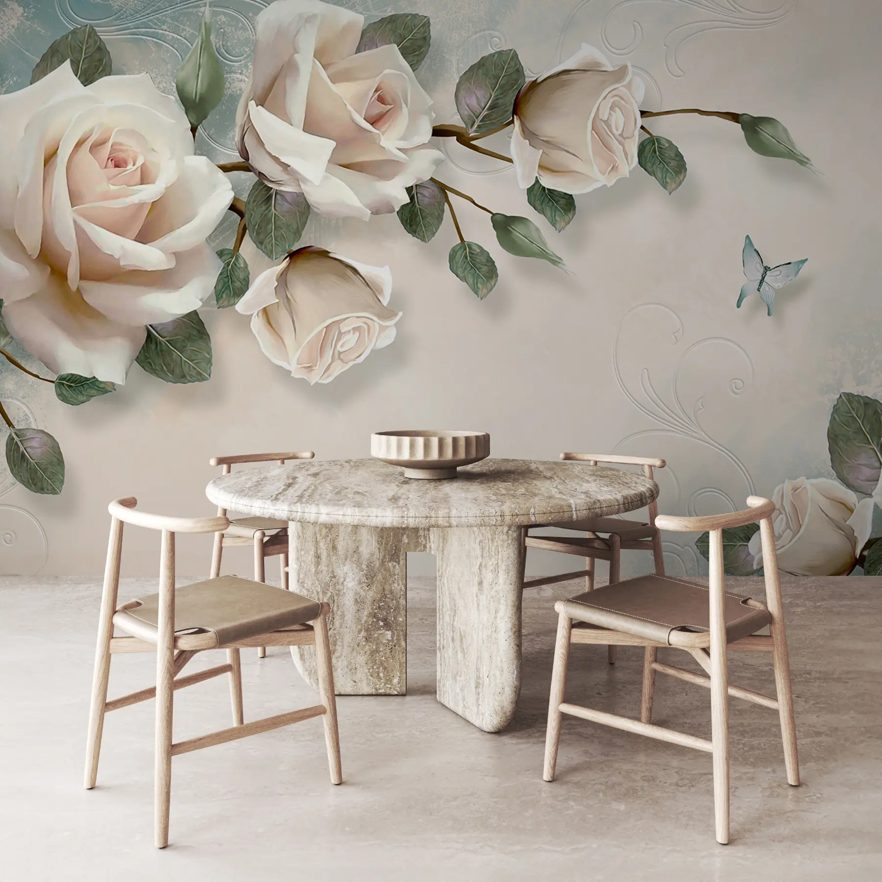murales de pared Una rama de rosa crema u31353d2