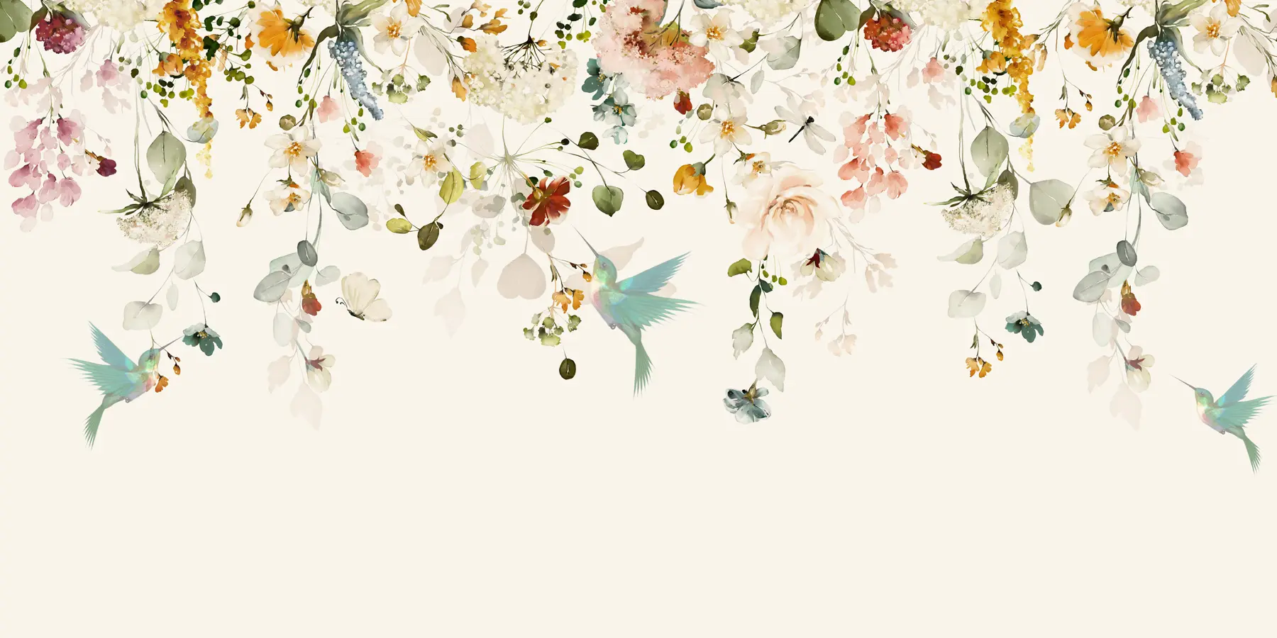 murales de pared Flores y colibríes u59610d2