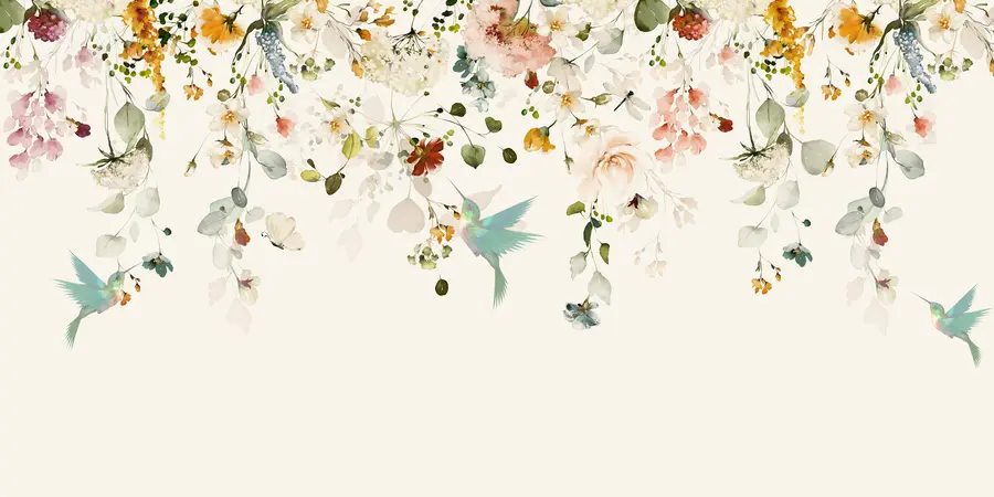 murales de pared Flores y colibríes u59610d2