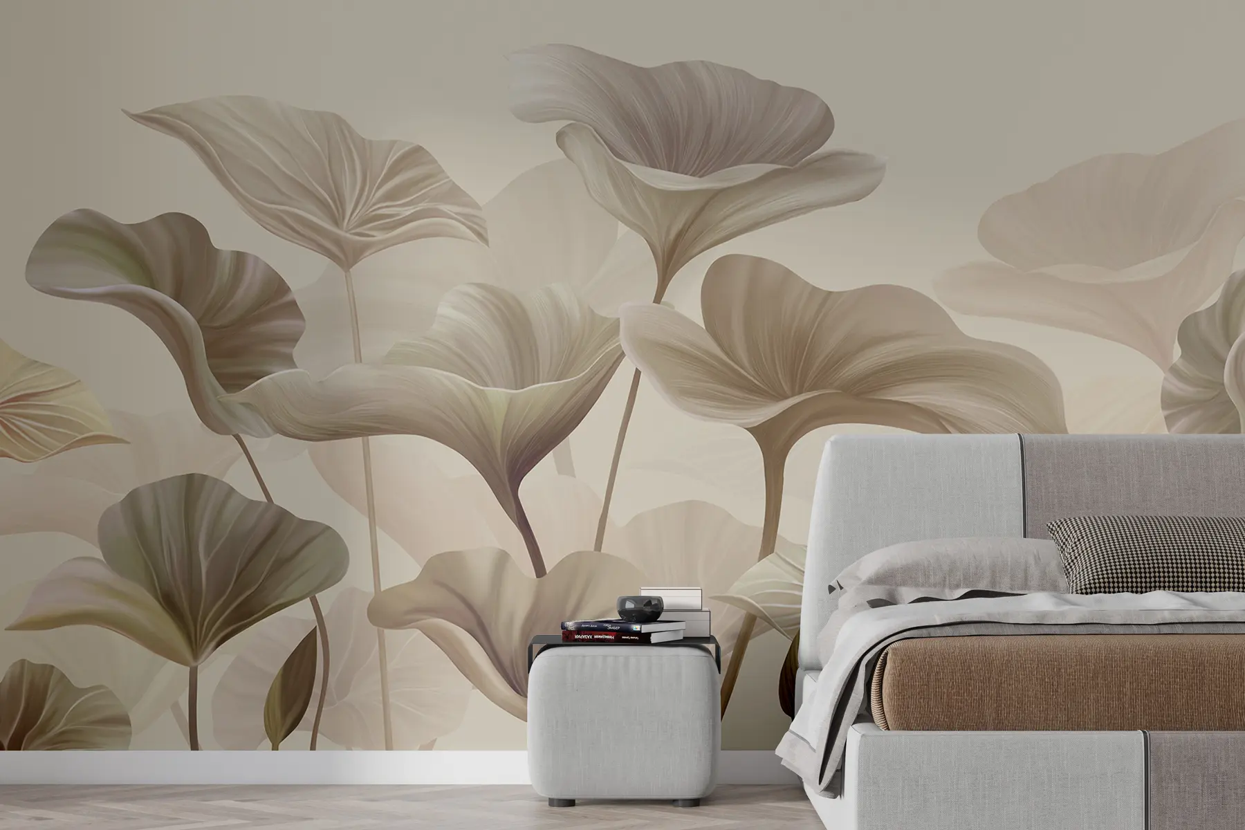 murales de pared Preciosas hojas grandes en color beige. w00385v3