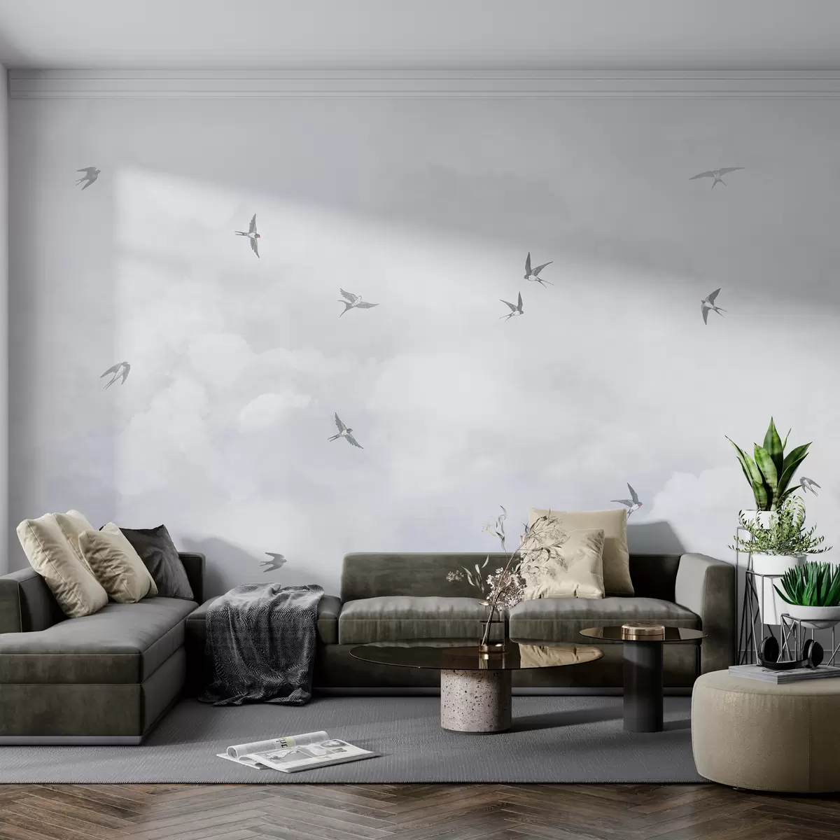 murales de pared Cielo azul con golondrinas w00526