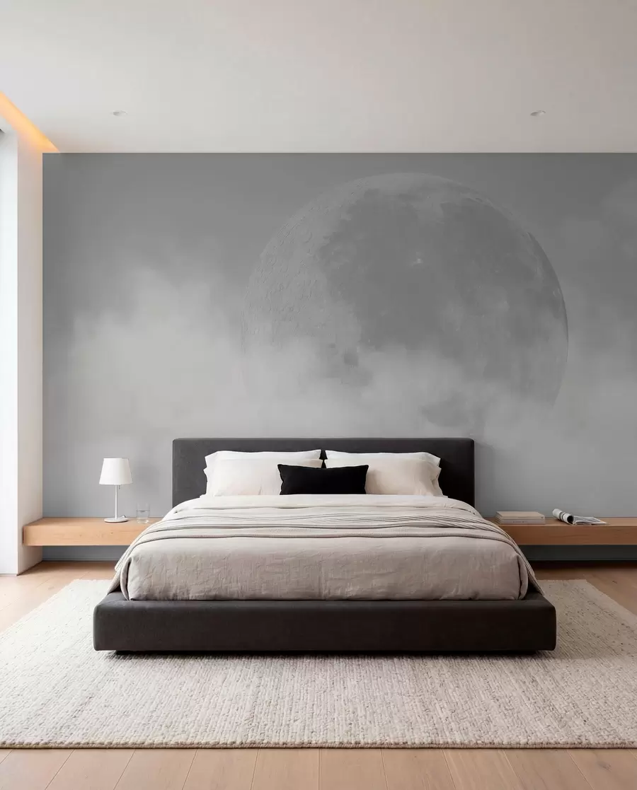 murales de pared Gran luna entre las nubes de color gris estilo loft w00548v1