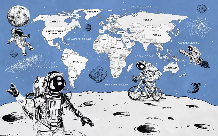 murales de pared Mapa mundial de países en estilo espacial w00473v1