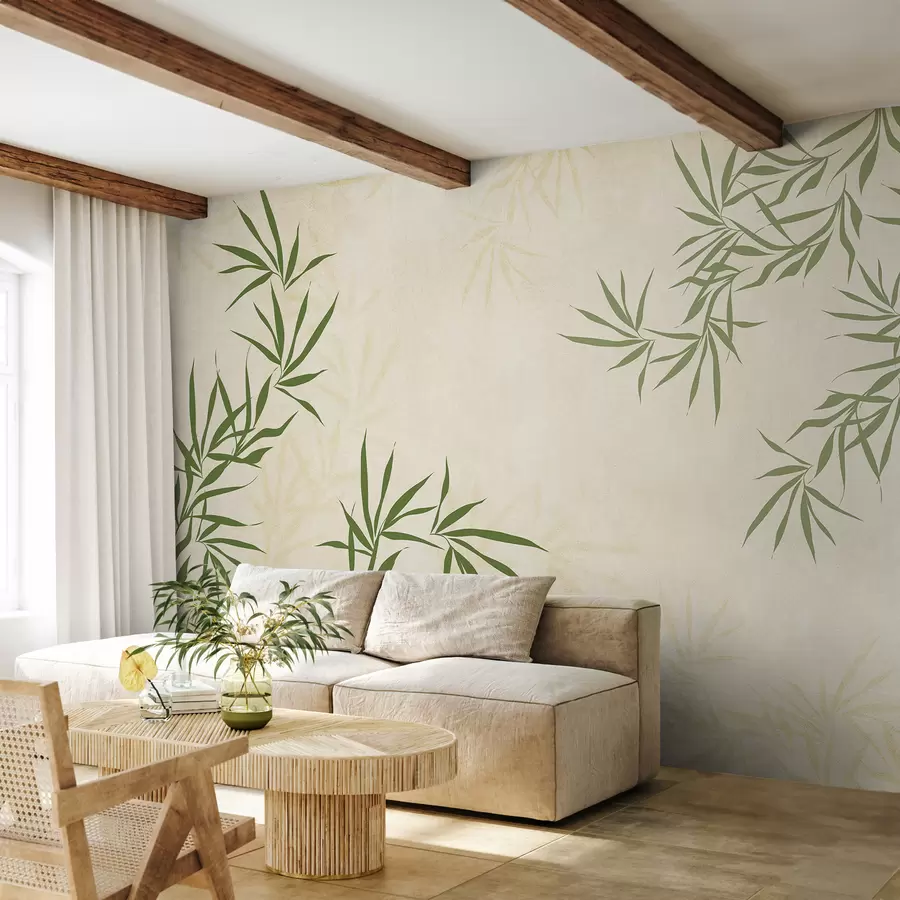 murales de pared Ramitas de plantas, bambú, estilo vintage, textura de fondo, color amarillo, verde w00817