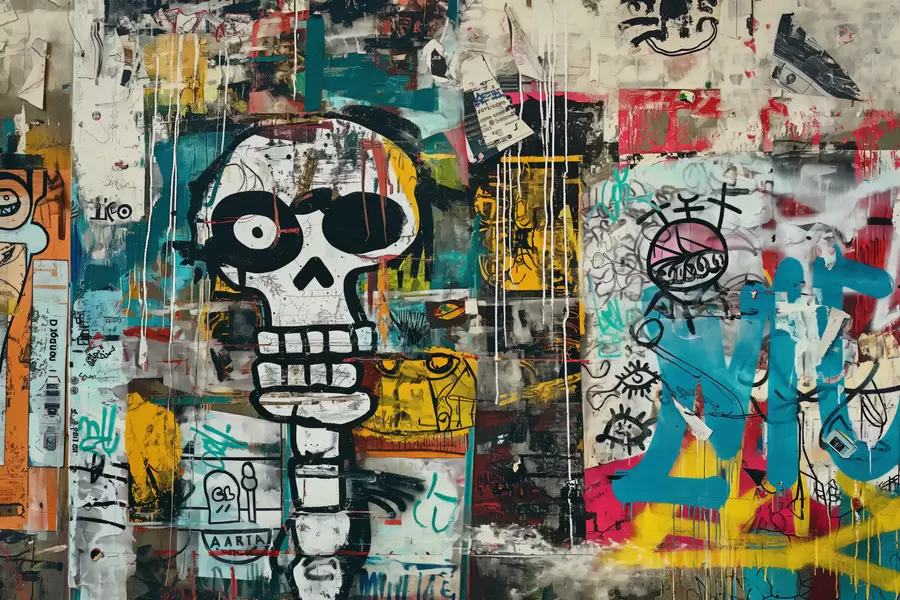 murales de pared Graffiti colorido al estilo Basquiat w01187