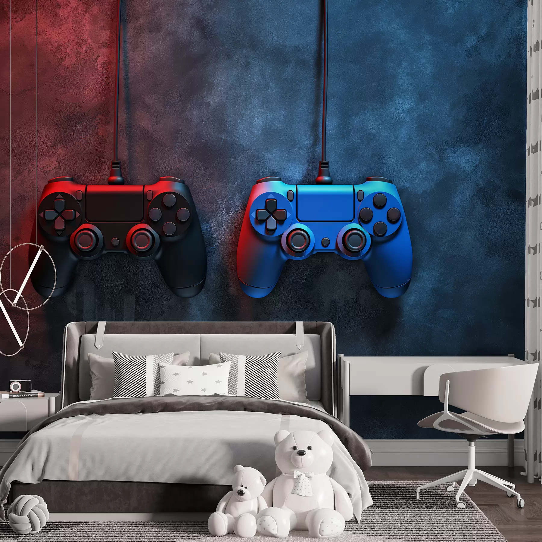 murales de pared DualShock negro y azul sobre un fondo oscuro w01189