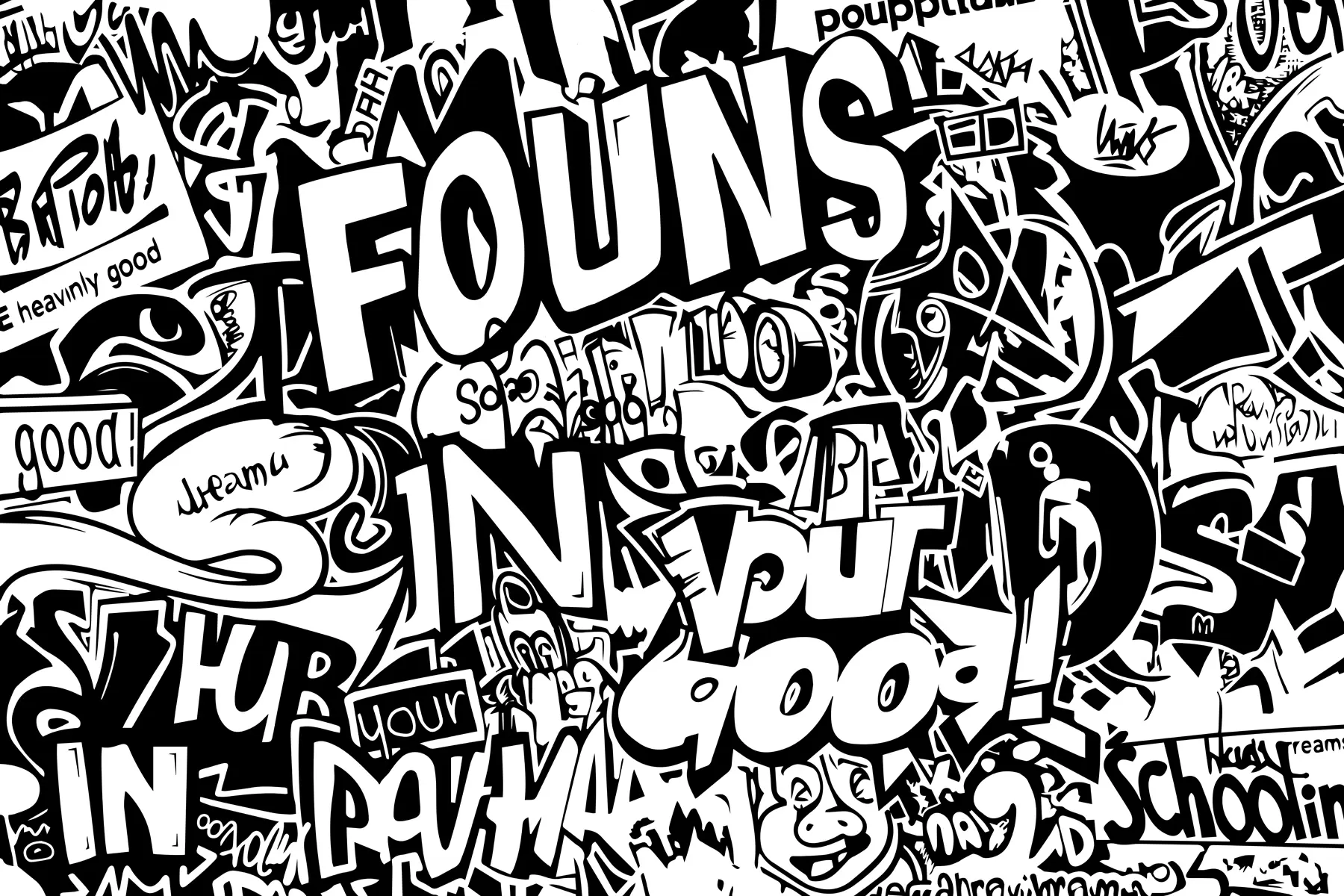 murales de pared Grafiti en blanco y negro w01190