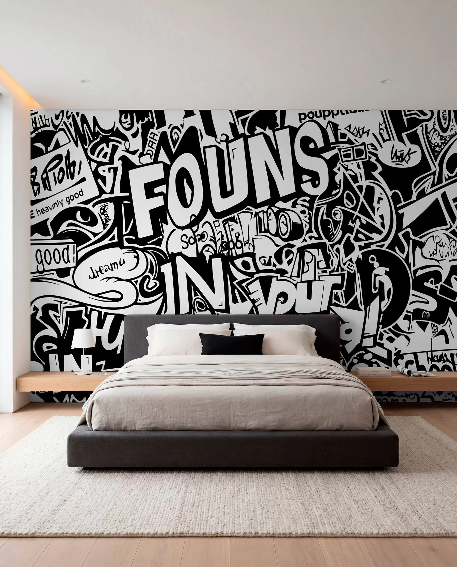 murales de pared Grafiti en blanco y negro w01190