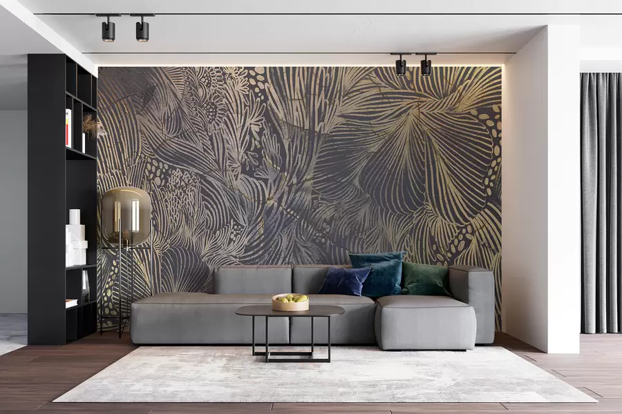 murales de pared Lujoso estampado de textura abstracta con formas y líneas orgánicas superpuestas w01243