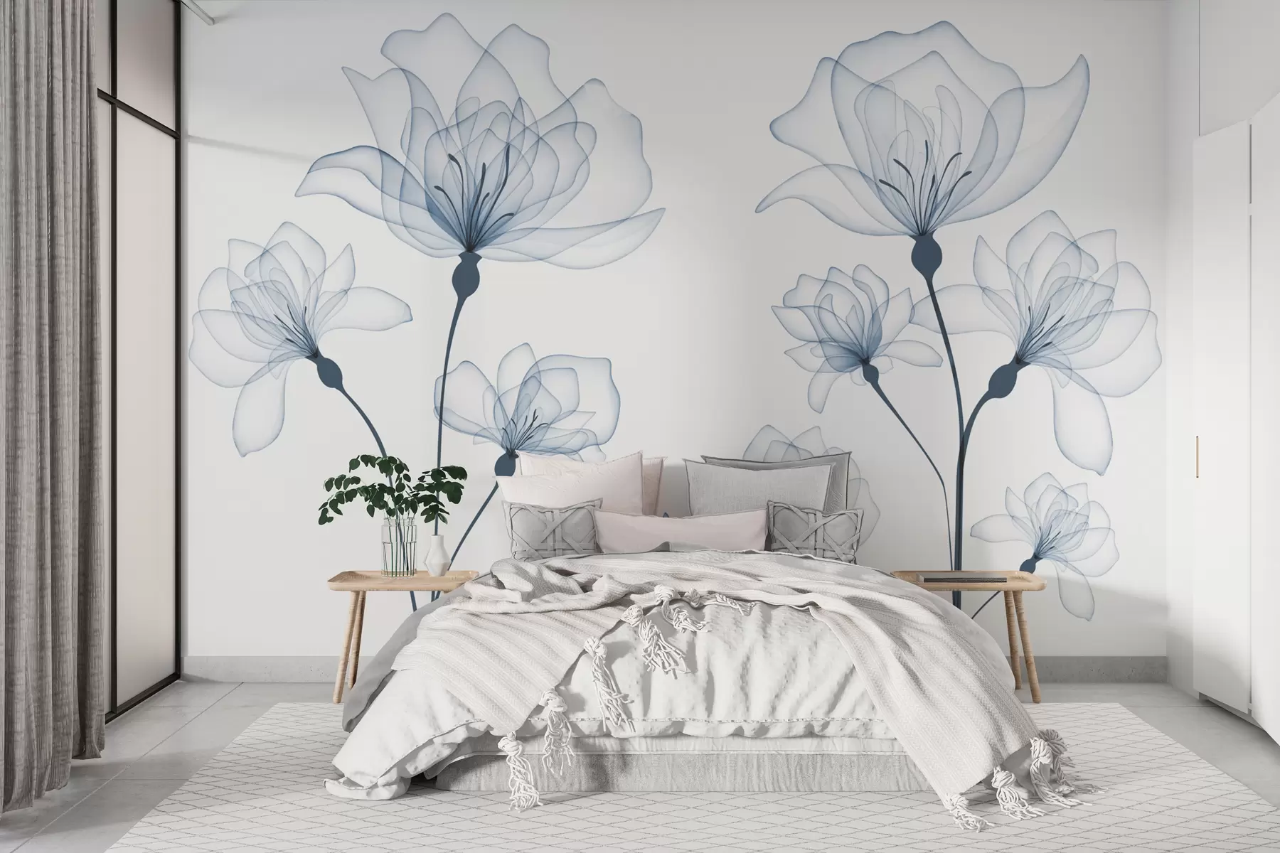 murales de pared Delicadas flores de acuarela azul w00744v1