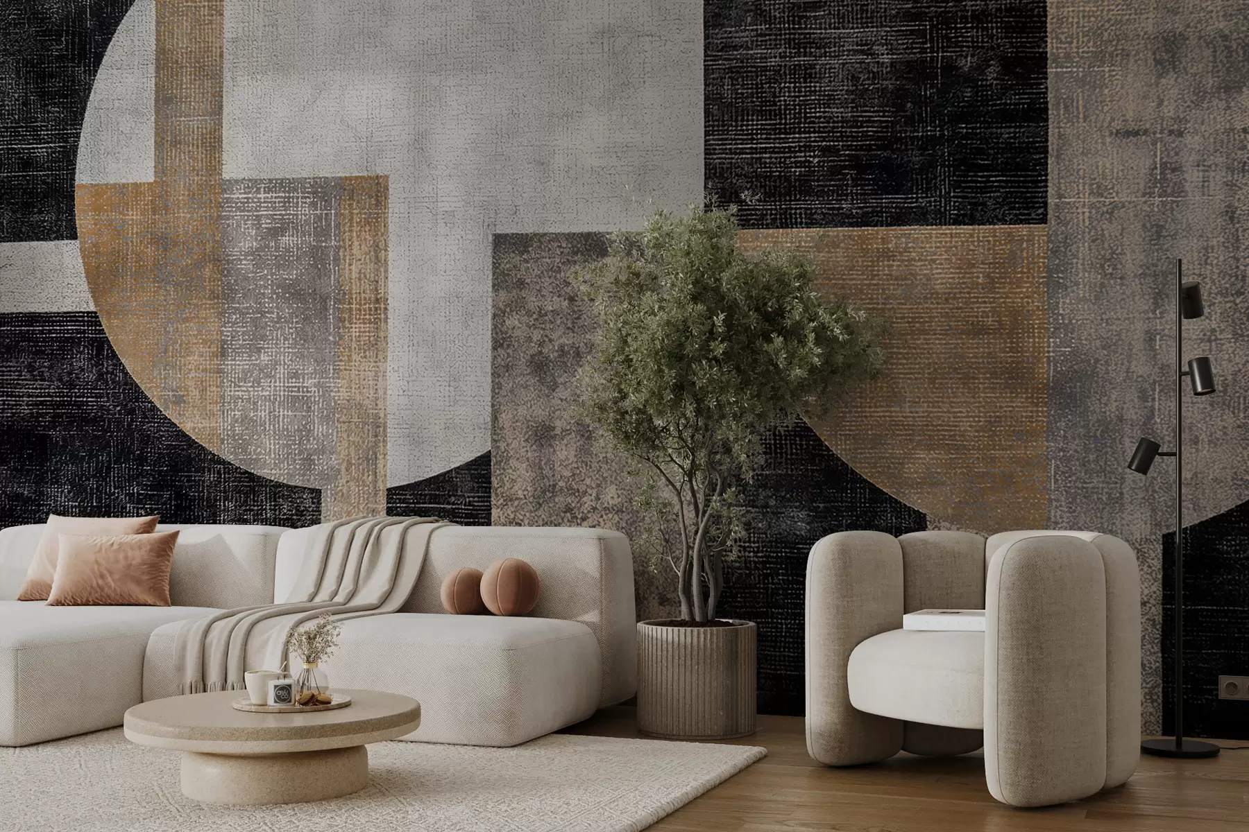 murales de pared Abstracción texturizada moderna en colores negro y naranja. w07878