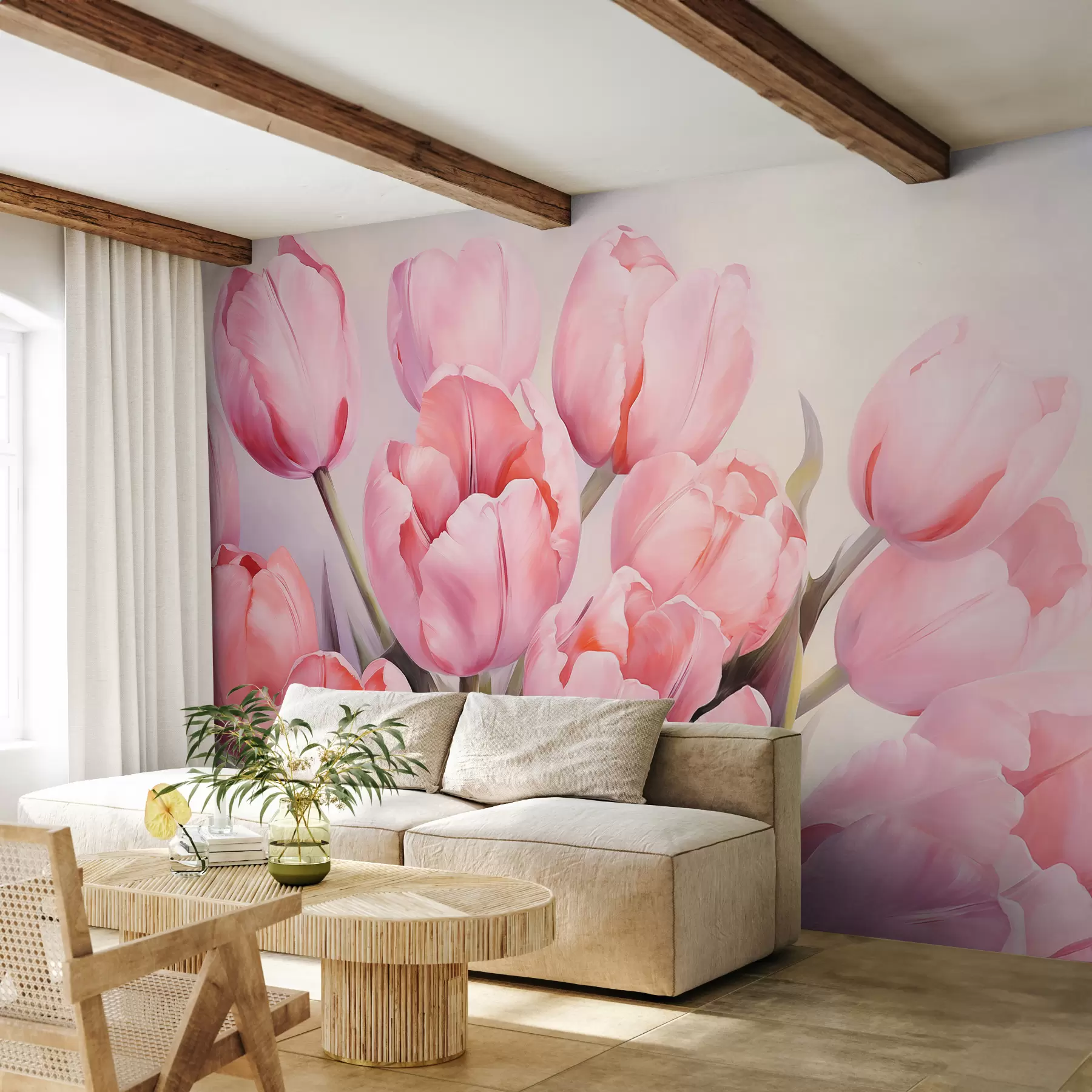 murales de pared Tulipanes rosados delicados w08100
