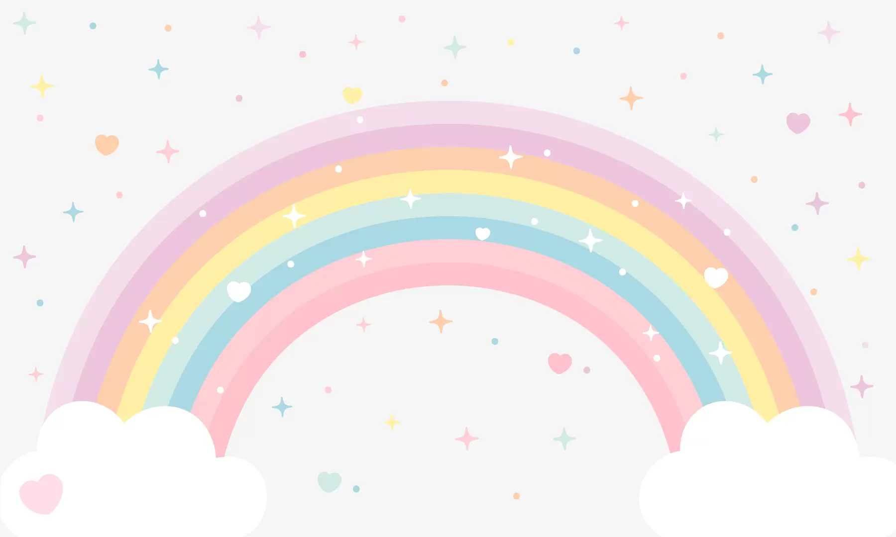 murales de pared Colorido arco iris con estrellas y corazones al estilo escandinavo. w08109